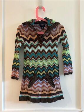 GAP Hooded Chevron Knit Dress in Brown, Aqua, Green, Purple, Pink, Cream